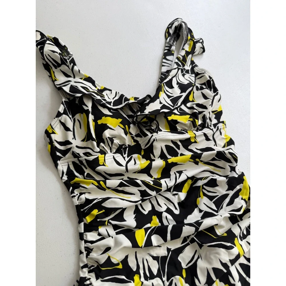 DKNY Womens Small One Piece Swimsuit Black White Yellow Floral  Tummy Control - Picture 3 of 13
